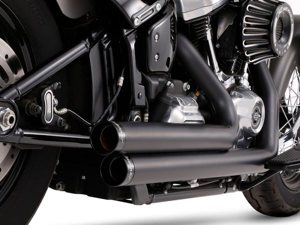 2-into-2 Staggered Exhaust - Black with Black End Caps. Fits Softail 2018up. - Image 3