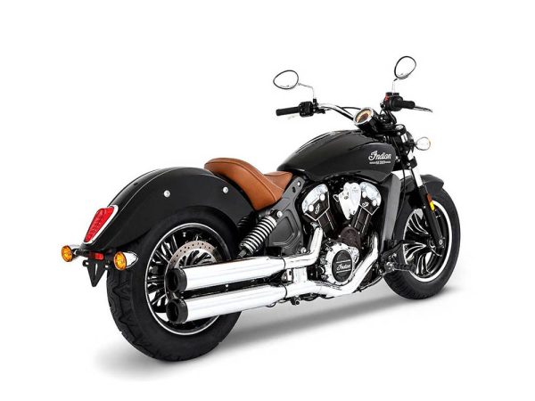 3-1/2in. Slip-On Mufflers - Chrome with Black End Caps. Fits Indian Scout 2015up.