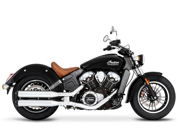 3-1/2in. Slip-On Mufflers - Chrome with Black End Caps. Fits Indian Scout 2015up. - Image 2