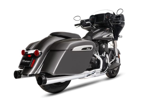 4in. DBX40 Slip-On Mufflers - Chrome with Black End Caps. Fits Indian Big Twin 2014up with Hard Saddle Bags.