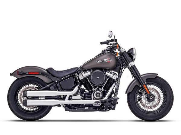 3-1/2in. Slip-On Mufflers - Chrome with Contrast Cut Black End Caps. Fits Softail Slim, Street Bob, Low Rider, Breakout & Fat Boy 2018up & Standard 2020up. - Image 2