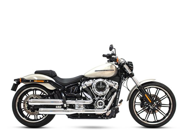 3-1/2in. Slip-On Mufflers - Chrome with Chrome End Caps. Fits Softail Slim, Street Bob, Low Rider, Breakout & Fat Boy 2018up & Standard 2020up.