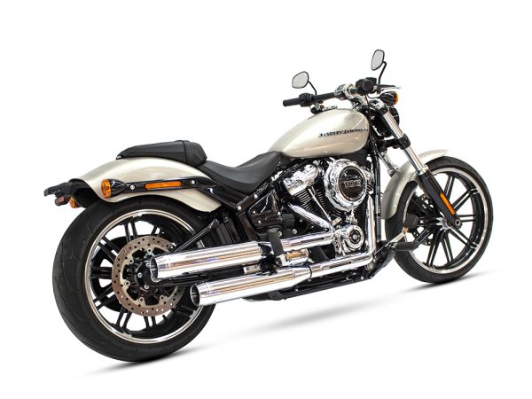 3-1/2in. Slip-On Mufflers - Chrome with Chrome End Caps. Fits Softail Slim, Street Bob, Low Rider, Breakout & Fat Boy 2018up & Standard 2020up. - Image 2