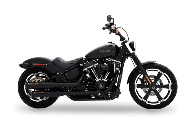 3-1/2in. Slip-On Mufflers - Black with Bronze End Caps. Fits Softail Slim, Street Bob, Low Rider, Breakout & Fat Boy 2018up & Standard 2020up.