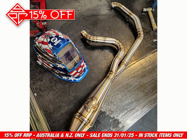 2-into-1 4.5in. Works Edition Big Bore Exhaust - Stainless Steel. Fits Softail 2018up Non-240 Rear Tyre Models.