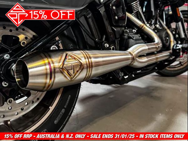 2-into-1 Mid Length Exhaust - Stainless Steel. Fits Softail 2018up Non-240 Rear Tyre Models.