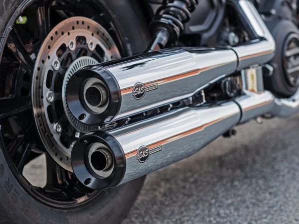 4in. Grand National Slip-On Mufflers - Chrome with Black End Caps. Fits Indian Scout 2015up. - Image 2