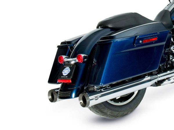 4in. Grand National Slip-On Mufflers - Chrome with Black End Caps. Fits Touring 1995-2016 & Trike 2017-2020.