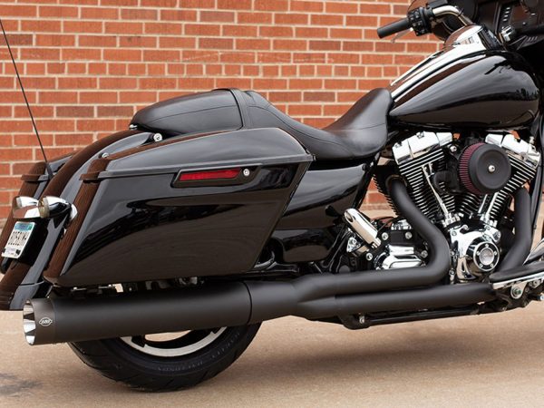 2-into-1 Sidewinder Exhaust - Black with Black End Cap. Fits Touring 1995-2016. - Image 2