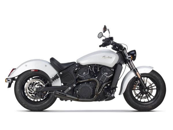 Comp-S 2-into-1 Exhaust - Black with Carbon Fiber End Cap. Fits Indian Scout 2015-2024 & also fits Victory Octane.