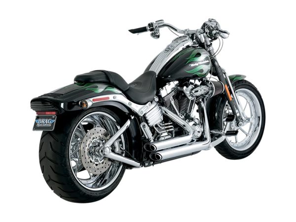 Shortshots Staggered Exhaust - Chrome. Fits Softail 1986-2017 Non-240 Tyre Models