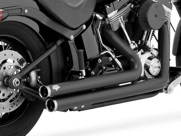 Big Shots Staggered Exhaust - Black. Fits Softail 1986-2017 Non-240 Tyre Models - Image 2