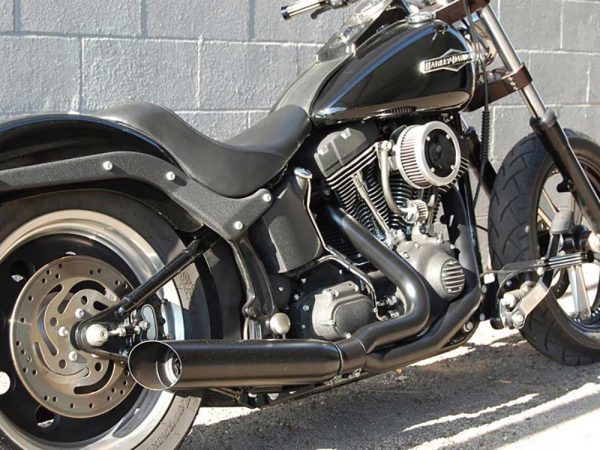 Low Cat 2-into-1 Exhaust - Black. Fits Softail 1986-2017 & Rocker 2008-2011.