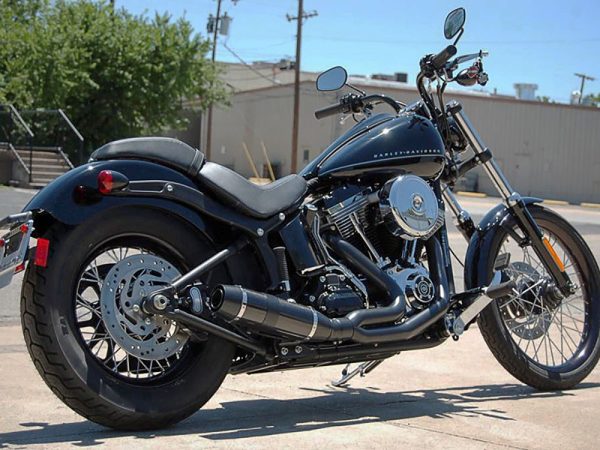 Bob Cat 2-into-1 Exhaust - Black with Black Satin Sleeve Muffler. Fits Softail 1986-2017 & Rocker 2008-2011.