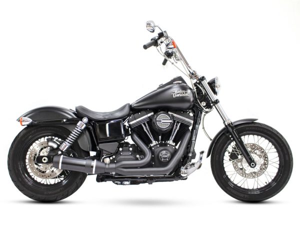 Bob Cat 2-into-1 Exhaust - Black with Black Sleeve Muffler. Fits Dyna 2006-2017.