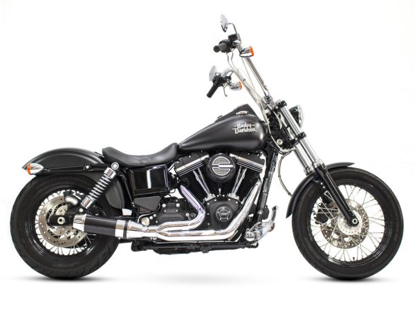 Bob Cat 2-into-1 Exhaust - Chrome with Black Sleeve Muffler. Fits Dyna 2006-2017.