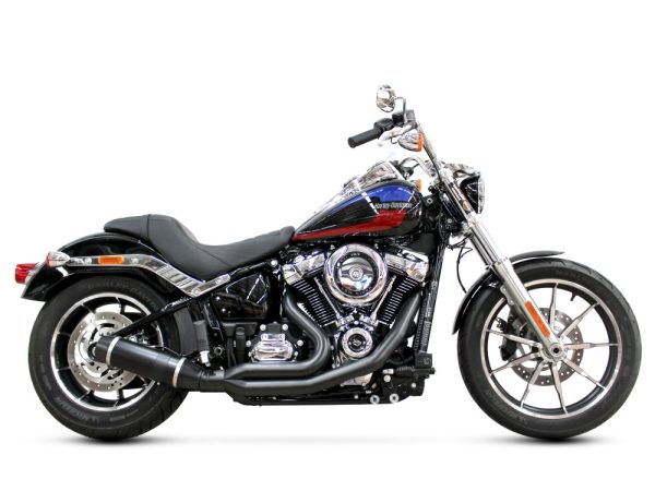 Bob Cat 2-into-1 Exhaust - Black with Black Satin Sleeve Muffler. Fits Softail 2018up Non-240 Tyre Models.