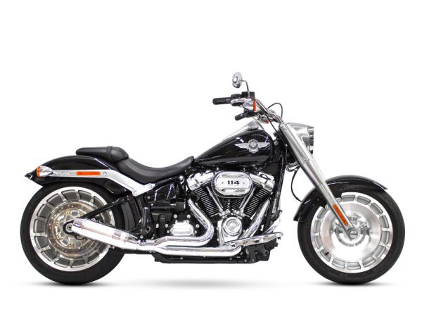 Bob Cat 2-into-1 Exhaust - Chrome with Aluminium Sleeve Muffler. Fits Breakout & Fat Boy 2018up & FXDR 2019up.