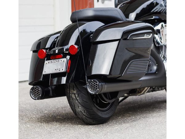 Grand Prix 4in. Slip-On Mufflers - Black. Fits Indian Big Twin 2014up with Hard Saddle Bags.