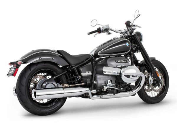 4.5in. Two-Step Slip-On Mufflers - Chrome with Chrome Straight Tips. Fits BMW R-18 2021up.