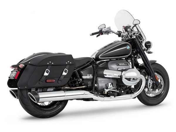 4.5in. Two-Step Slip-On Mufflers - Chrome with Black Slash Tips. Fits BMW R-18 Classic 2021up.