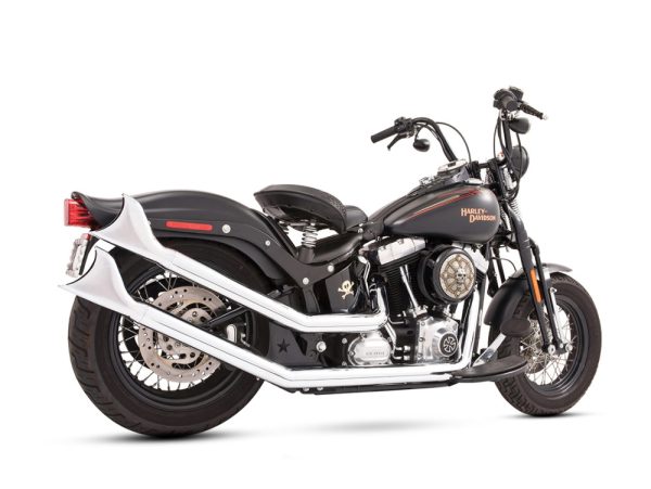 Upswept Exhaust - Chrome with Chrome Sharktail End Caps. Fits Softail 1986-2017.