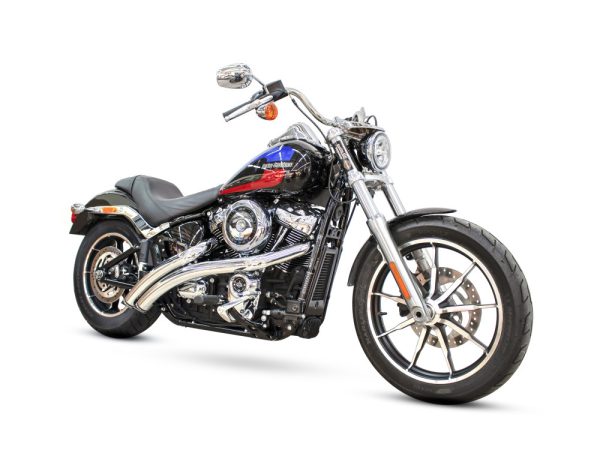 Radical Radius Exhaust - Chrome with Black End Caps. Fits Softail 2018up.