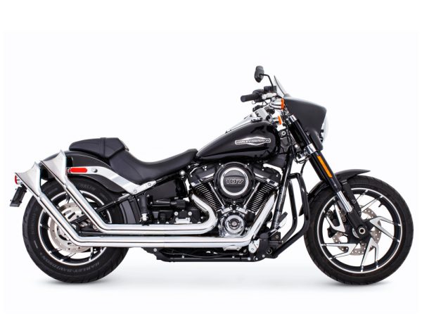 Upsweeps Exhaust - Chrome with Chrome Sharktail End Caps. Fits Softail 2018up.