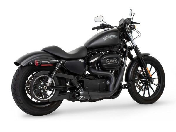 American Outlaw Shorty 2-into-1 Exhaust - Black with Black End Cap. Fits Sportster 2004-2021