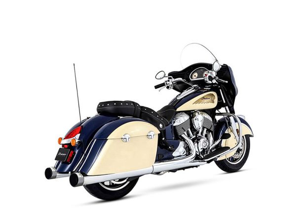 4in. Slip-On Mufflers - Chrome with Chrome End Caps. Fits Indian Big Twin 2014up with Hard Saddle Bags.