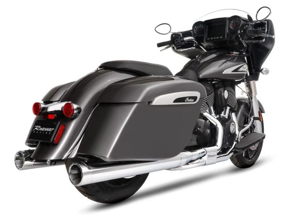 4in. DBX40 Slip-On Mufflers - Chrome with Chrome End Caps. Fits Indian Big Twin 2014up with Hard Saddle Bags.