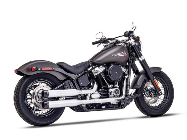 3-1/2in. Slip-On Mufflers - Chrome with Contrast Cut Black End Caps. Fits Softail Slim, Street Bob, Low Rider, Breakout & Fat Boy 2018up & Standard 2020up. - Image 3