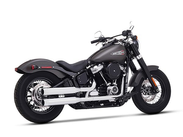 3-1/2in. Slip-On Mufflers - Chrome with Chrome End Caps. Fits Softail Slim, Street Bob, Low Rider, Breakout & Fat Boy 2018up & Standard 2020up. - Image 3