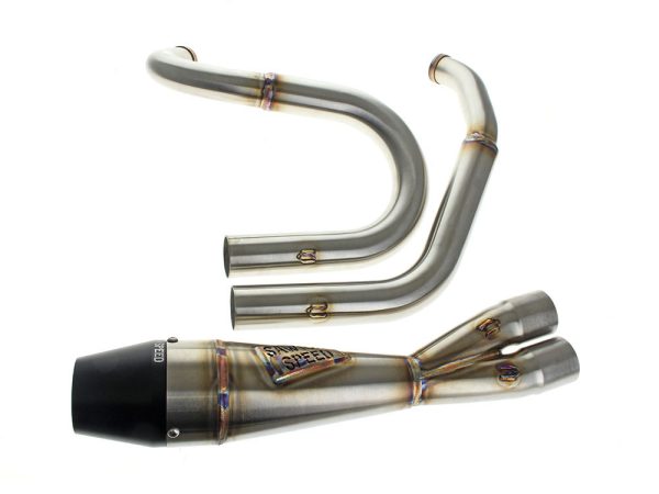 Shorty 2-into-1 Exhaust with Billet End Cap - Stainless. Fits FXR 1987-1994.