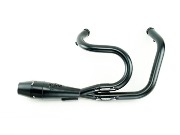 Shorty 2-into-1 Exhaust with Billet End Cap - Black. Fits Sportster 2004-2021 with Mid Controls.