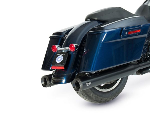 4in. Grand National Slip-On Mufflers - Black with Black End Caps. Fits Touring 1995-2016 & Trike 2017-2020.