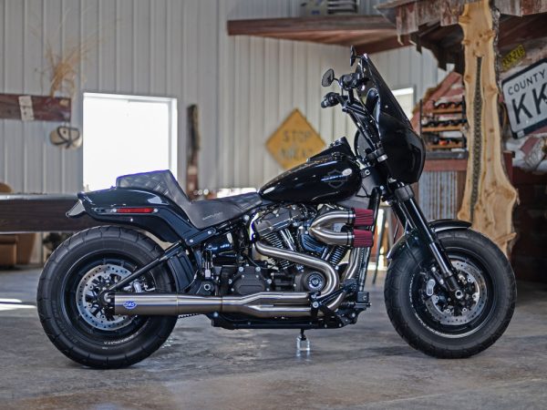 2-into-1 SuperStreet Exhaust - Stainless Steel with Black End Cap. Fits Softail 2018up Non-240 Rear Tyre Models