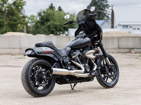 2-into-1 Qualifier Exhaust - Stainless Steel with Black End Cap. Fits Softail 2018up Non-240 Rear Tyre Models - Image 2