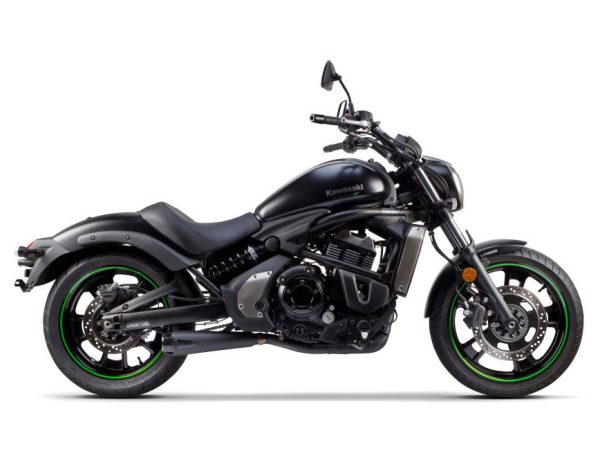 Comp-S 2-into-1 Exhaust - Black with Carbon Fiber End Cap. Fits Kawasaki Vulcan 'S' 650cc 2015up.