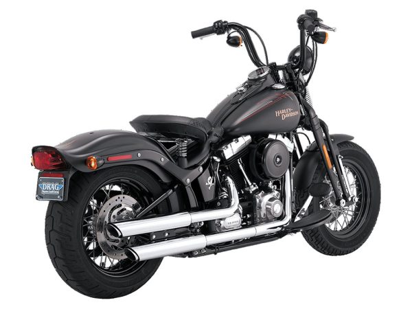 3in. Twin Slash Slip-On Mufflers - Chrome. Fits Softail Deluxe 2007-2017, Blackline 2012-2013, Softail Slim 2013-2017, Cross Bones 2008-2011 & Fat Boy S 2016-2017.