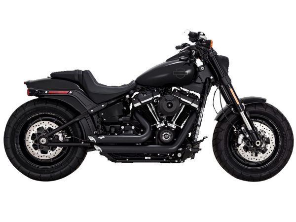 Shortshots Staggered Exhaust - Black. Fits Softail 2018up Non-240 Tyre Models