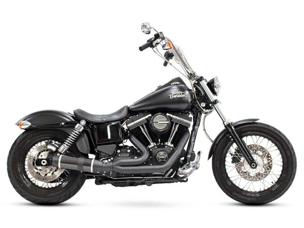 Bob Cat 2-into-1 Exhaust - Black with Carbon Fibre Sleeve Muffler. Fits Dyna 2006-2017.