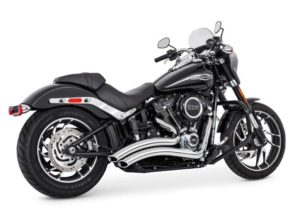 Sharp Curve Radius Exhaust - Chrome with Chrome End Caps. Fits Softail 1986-2017.