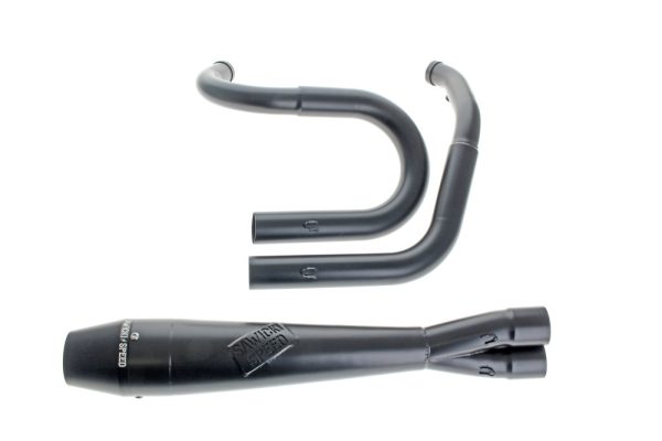 Mid Length 2-into-1 Exhaust with Billet End Cap - Black. Fits Dyna 1991-2017.