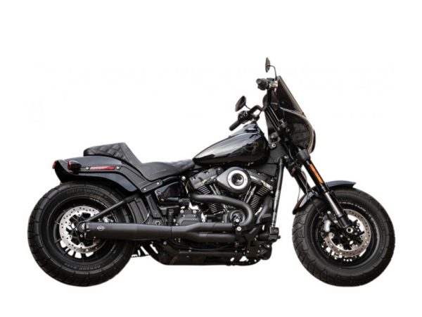 2-into-1 SuperStreet Exhaust - Black with Black End Cap. Fits Softail 2018up Non-240 Rear Tyre Models.