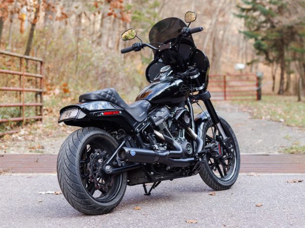 2-into-1 Qualifier Exhaust - Black with Black End Cap. Fits Softail 2018up Non-240 Rear Tyre Models - Image 2