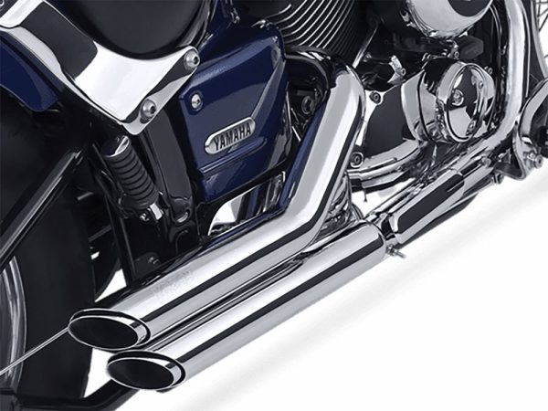 Shortshots Staggered Exhaust - Chrome. Fits Yamaha V-Star XVS650 1998-2019 - Image 3