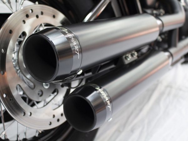 3-1/2in. Slip-On Mufflers - Black with Black Contrast Cut End Caps. Fits Softail Slim, Street Bob, Standard & Low Rider Models 2018-2024 & Breakout & Fat Boy 2018up - Image 2