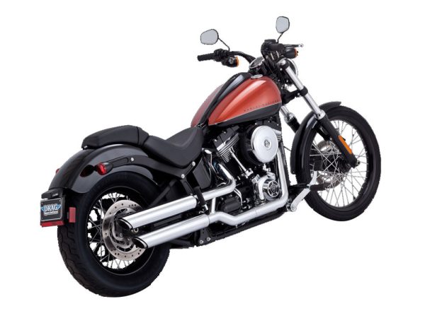 3in. Twin Slash Slip-On Mufflers - Chrome. Fits Softail Deluxe 2007-2017, Blackline 2012-2013, Softail Slim 2013-2017, Cross Bones 2008-2011 & Fat Boy S 2016-2017. - Image 2