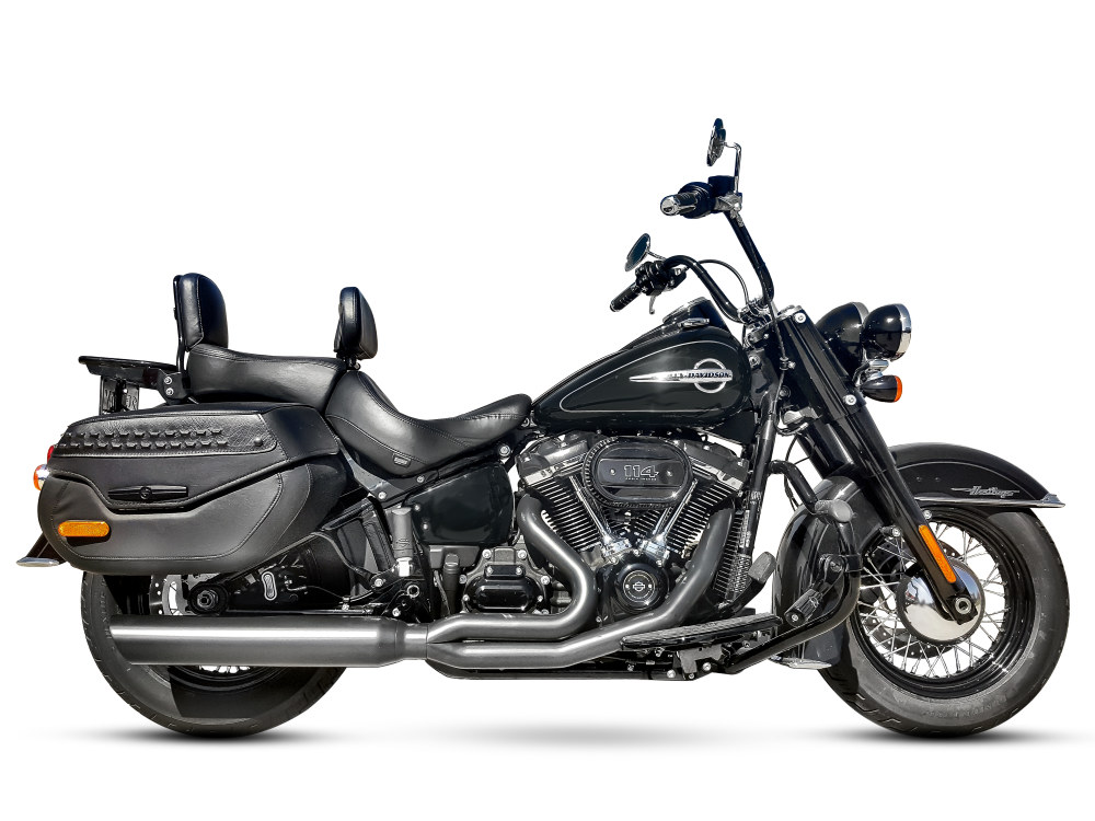 Fat Cat 2-into-1 Exhaust with Straight Muffler - Black. Fits Heritage Classic & Sport Glide 2018-2024